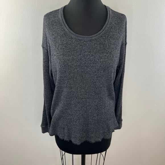 MONROW Marled Gray Crew Neckline Long Sleeve Drop Shoulder Pullover Sweater Sz M - Picture 2 of 9